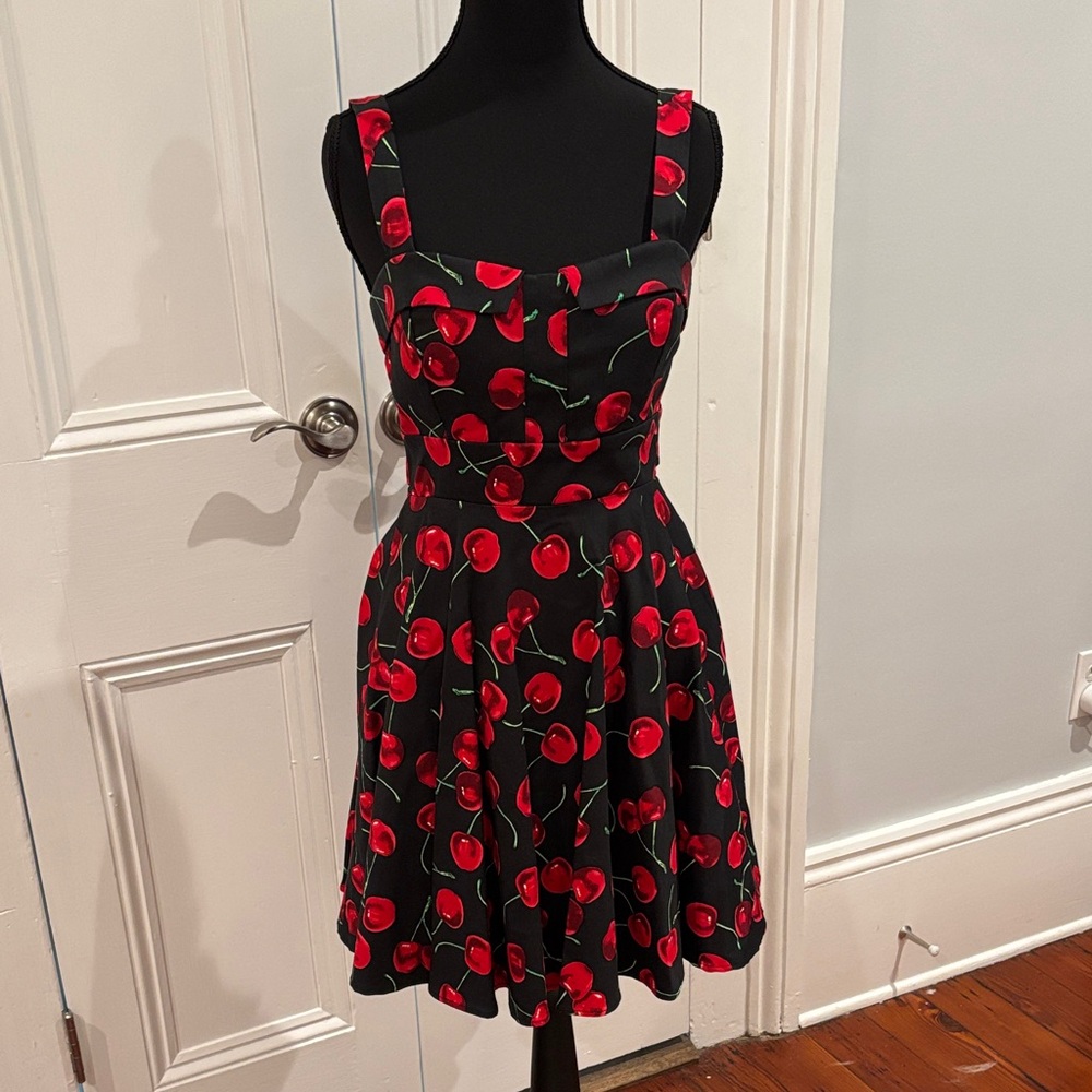 Elegant Black Cherry Print Mini Dress